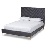Fabrico Contemporary Glam and Luxe Velvet Fabric Upholstered and Gold Metal Platform Bed