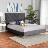 Baxton Studio Fabrico Contemporary Glam and Luxe Grey Velvet Fabric Upholstered and Gold Metal King Size Platform Bed