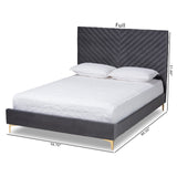 Baxton Studio Fabrico Contemporary Glam and Luxe Grey Velvet Fabric Upholstered and Gold Metal King Size Platform Bed