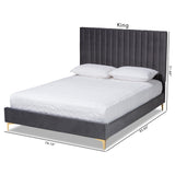 Baxton Studio Serrano Contemporary Glam and Luxe Grey Velvet Fabric Upholstered and Gold Metal King Size Platform Bed