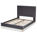 Baxton Studio Serrano Contemporary Glam and Luxe Grey Velvet Fabric Upholstered and Gold Metal Queen Size Platform Bed