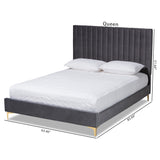 Baxton Studio Serrano Contemporary Glam and Luxe Grey Velvet Fabric Upholstered and Gold Metal Queen Size Platform Bed