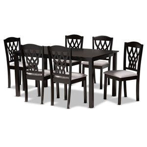 Baxton Studio Salem Modern and Contemporary Grey Fabric Upholstered and Dark Brown Finished Wood 7-Piece Dining Set
