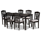 Baxton Studio Salem Modern and Contemporary Grey Fabric Upholstered and Dark Brown Finished Wood 7-Piece Dining Set