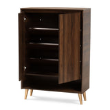 Landen Mid-Century Modern Walnut Brown and Gold Finished Wood 2-Door Entryway Shoe storage Cabinet