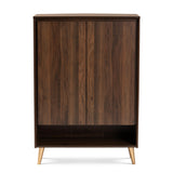 Landen Mid-Century Modern Walnut Brown and Gold Finished Wood 2-Door Entryway Shoe storage Cabinet