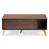 Edel Mid-Century Modern Walnut Brown and Gold Finished Wood Coffee Table