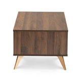 Edel Mid-Century Modern Walnut Brown and Gold Finished Wood Coffee Table