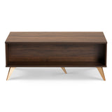 Edel Mid-Century Modern Walnut Brown and Gold Finished Wood Coffee Table