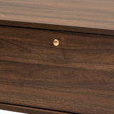 Edel Mid-Century Modern Walnut Brown and Gold Finished Wood Coffee Table