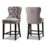 Howell Modern Transitional Velvet Upholstered and Dark Brown Finished Wood 2-Piece Counter Stool Set