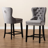 Baxton Studio Howell Modern Transitional Grey Velvet Upholstered and Dark Brown Finished Wood 2-Piece Counter Stool Set 
