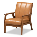 Nikko Mid-century Modern Tan Faux Leather Upholstered and Walnut Brown finished Wood Lounge Chair