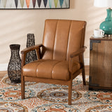 Baxton Studio Nikko Mid-century Modern Tan Faux Leather Upholstered and Walnut Brown finished Wood Lounge Chair