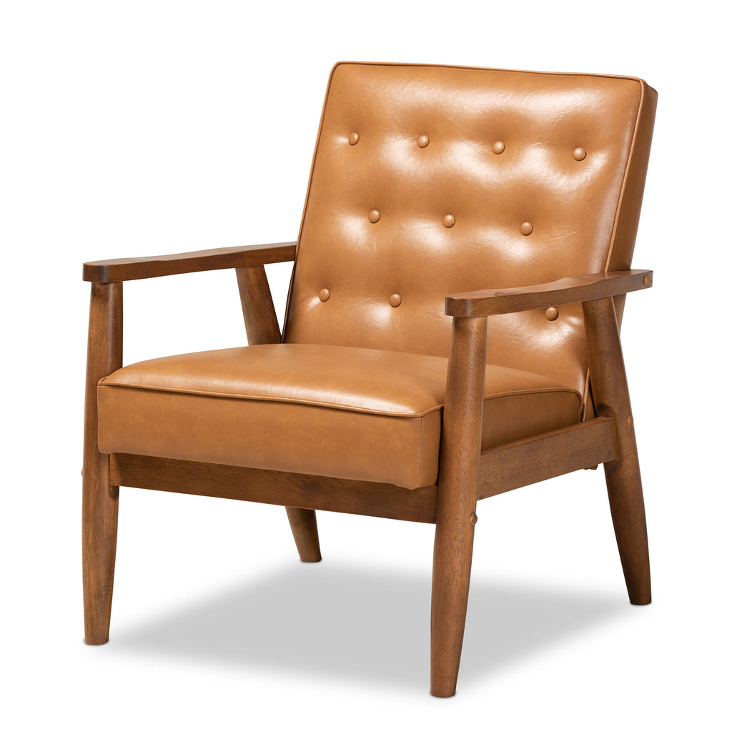 Sorrento Mid Century Modern Tan Faux Leather Upholstered and