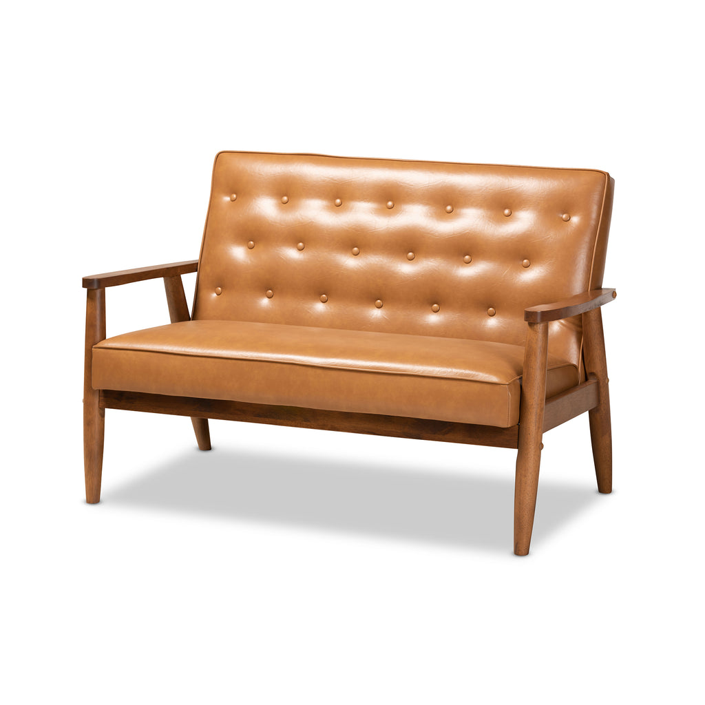 Sorrento Mid Century Modern Tan Faux Leather Upholstered and