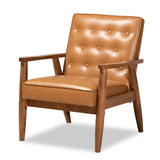 Sorrento Mid-Century Modern Tan Faux Leather Upholstered and Walnut Brown Finished Wood Lounge Chair