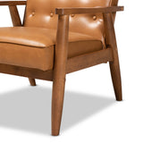 Baxton Studio Sorrento Mid-Century Modern Tan Faux Leather Upholstered and Walnut Brown Finished Wood Lounge Chair