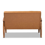 Baxton Studio Sorrento Mid-Century Modern Tan Faux Leather Upholstered and Walnut Brown Finished Wood Loveseat