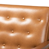 Baxton Studio Sorrento Mid-Century Modern Tan Faux Leather Upholstered and Walnut Brown Finished Wood Loveseat