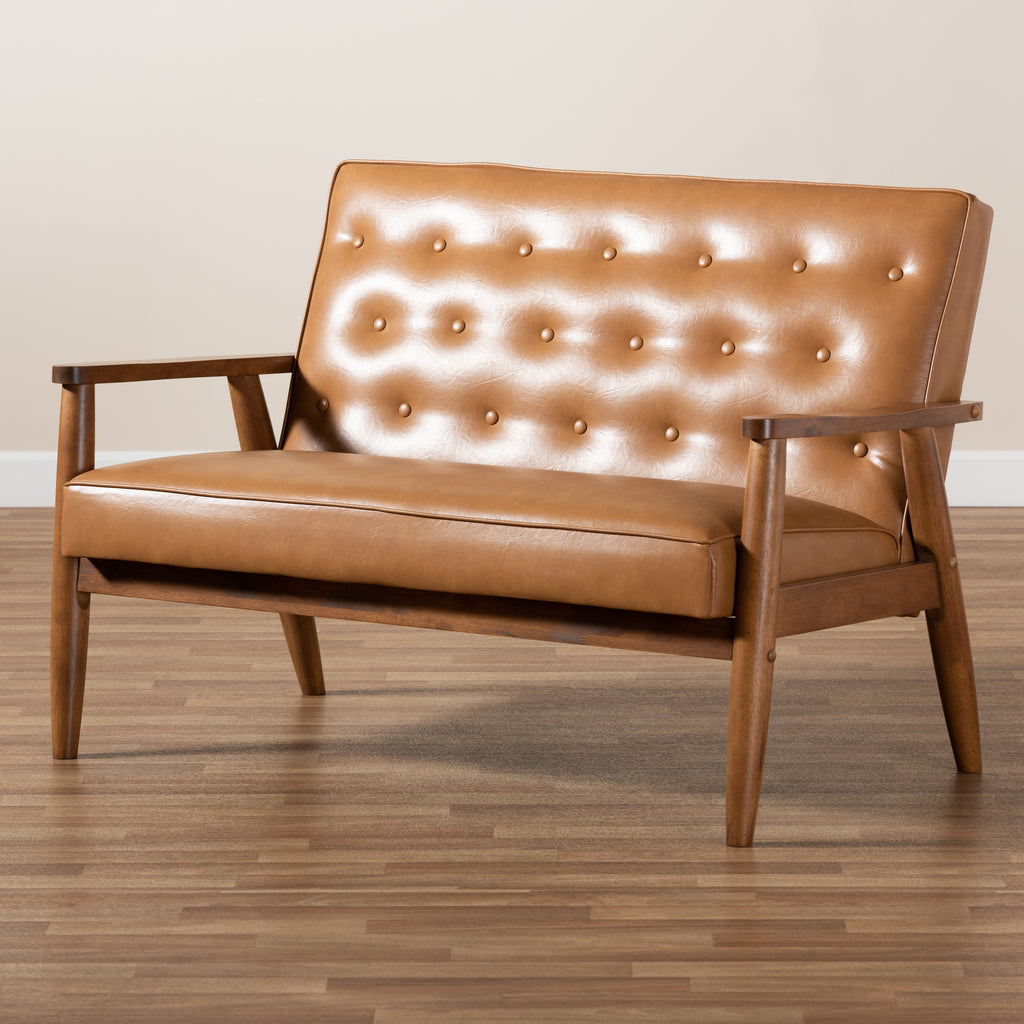 Sorrento Mid Century Modern Tan Faux Leather Upholstered and