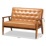 Baxton Studio Sorrento Mid-Century Modern Tan Faux Leather Upholstered and Walnut Brown Finished Wood Loveseat