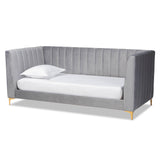 Oksana Modern Contemporary Glam and Luxe Velvet Fabric Upholstered and Gold Finished Daybed