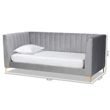 Oksana Modern Contemporary Glam and Luxe Light Grey Velvet Fabric Upholstered and Gold Finished Twin Size Daybed