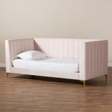 Oksana Modern Contemporary Glam and Luxe Light Pink Velvet Fabric Upholstered and Gold Finished Twin Size Daybed