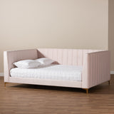 Oksana Modern Contemporary Glam and Luxe Light Pink Velvet Fabric Upholstered and Gold Finished Queen Size Daybed
