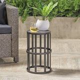 Carlo Outdoor 11 Inch Grey Finish Ceramic Tile Side Table Noble House
