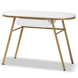 Mabel Modern and Contemporary Gold Finished Metal Console Table With Faux Marble Tabletop