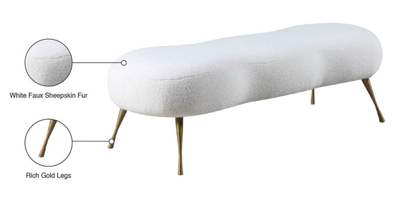 Nube Faux Sheepskin Fur / Metal / Engineered Wood Contemporary White Faux Sheepskin Fur Bench - 54" W x 21" D x 18" H