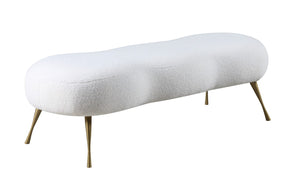 Nube Faux Sheepskin Fur / Metal / Engineered Wood Contemporary White Faux Sheepskin Fur Bench - 54" W x 21" D x 18" H