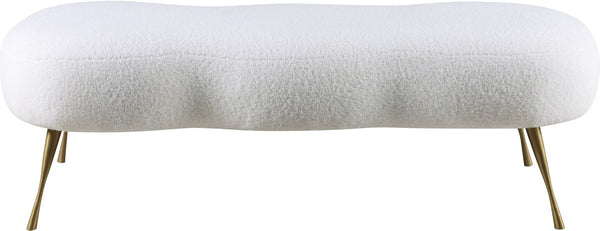 Nube Faux Sheepskin Fur / Metal / Engineered Wood Contemporary White Faux Sheepskin Fur Bench - 54" W x 21" D x 18" H