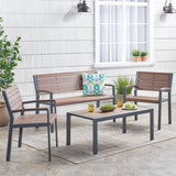 Noble House Davos Outdoor 4 Piece Aluminum Chat Set, Gray and Brown