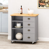 Provence Contemporary Kitchen Cart with Wheels, Gray and Natural Noble House