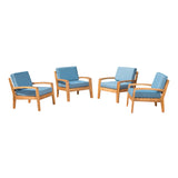 Grenada Outdoor Acacia Wood Club Chairs with Cushions - Set of 4