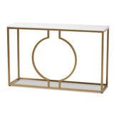 Caldwell Modern and Contemporary Gold Finished Metal Console Table With Faux Marble Tabletop