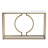 Baxton Studio Caldwell Modern and Contemporary Gold Finished Metal Console Table With Faux Marble Tabletop