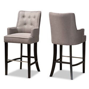 Aldon Modern and Contemporary Grey Fabric Upholstered and Dark Brown Finished Wood 2-Piece Bar Stool Set