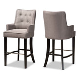 Aldon Modern and Contemporary Fabric Upholstered and Dark Brown Finished Wood 2-Piece Bar Stool Set