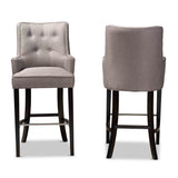 Aldon Modern and Contemporary Grey Fabric Upholstered and Dark Brown Finished Wood 2-Piece Bar Stool Set