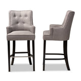 Aldon Modern and Contemporary Grey Fabric Upholstered and Dark Brown Finished Wood 2-Piece Bar Stool Set