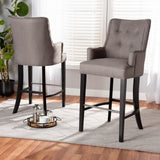 Aldon Modern and Contemporary Grey Fabric Upholstered and Dark Brown Finished Wood 2-Piece Bar Stool Set