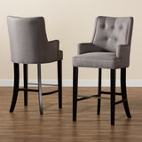 Aldon Modern and Contemporary Grey Fabric Upholstered and Dark Brown Finished Wood 2-Piece Bar Stool Set