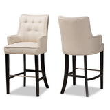 Aldon Modern and Contemporary Light Beige Fabric Upholstered and Dark Brown Finished Wood 2-Piece Bar Stool Set