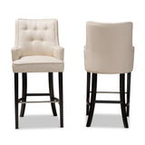 Aldon Modern and Contemporary Light Beige Fabric Upholstered and Dark Brown Finished Wood 2-Piece Bar Stool Set