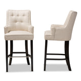 Aldon Modern and Contemporary Light Beige Fabric Upholstered and Dark Brown Finished Wood 2-Piece Bar Stool Set