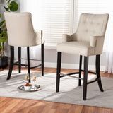 Aldon Modern and Contemporary Light Beige Fabric Upholstered and Dark Brown Finished Wood 2-Piece Bar Stool Set